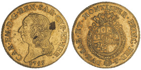 Carlo Emanuele III Secondo Periodo 1755-1773
Doppia Nuova, Torino, 1755, AU 9.62 g.
Ref : Cud. 1053a, MIR 943a (R2), Sim. 30, Biaggi 808a, Fr. 1105 ...