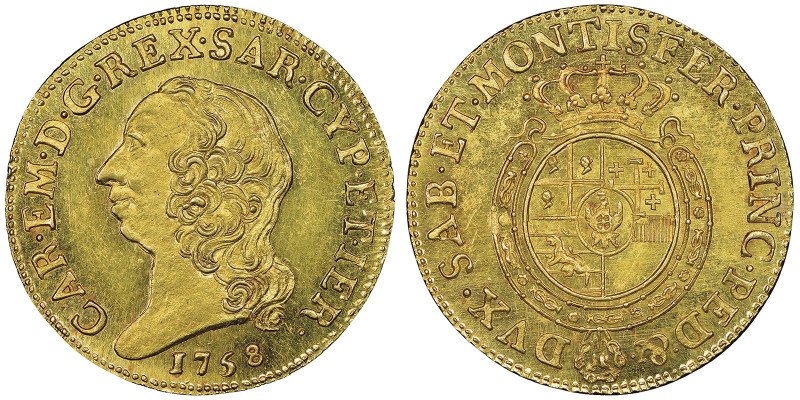 Carlo Emanuele III Secondo Periodo 1755-1773
Doppia Nuova, Torino, 1758, AU 9.62...