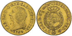 Carlo Emanuele III Secondo Periodo 1755-1773
Doppia Nuova, Torino, 1764, AU 9.62 g.
Ref : Cud 1053i (R2), MIR 943i, Sim. 30/9, Biaggi 808g, Fr. 1105 C...