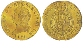 Carlo Emanuele III Secondo Periodo 1755-1773
Doppia Nuova, Torino, 1771, AU 9.62 g.
Ref : Cud 1053p (R6), MIR 943p (R6), Sim. 30/16, Biaggi 808n, Fr. ...