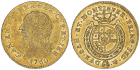 Carlo Emanuele III Secondo Periodo 1755-1773
Mezza Doppia Nuova, Torino, 1760, AU 4.80 g.
Ref : Cud. 1054 (R8), MIR 944f, Biaggi 809e, Fr. 1106 Conser...