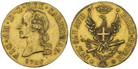 Vittorio Amedeo III 1773-1796
Mezzo Carlino da 2.5 Doppie, Torino, 1786, AU
Avers : VIC AM D G REX SARDINIAE Revers : DVX SABAVD PRINC PEDEM Ref : Cud...