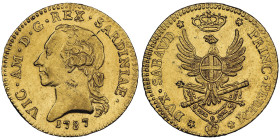 Vittorio Amedeo III 1773-1796
Doppia Nuova, Torino, 1787, AU
Ref : MIR 982b (R), Sim. 4/2, Biaggi 843b, Fr. 1120
Conservation : traces de nettoyage si...