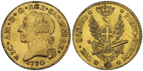 Vittorio Amedeo III 1773-1796
Doppia Nuova, Torino, 1790, AU 9.10 g.
Ref : Cud. 1092e (R), MIR 982e, Sim. 4/5, Biaggi 843e, Fr. 1120 Conservation : NG...