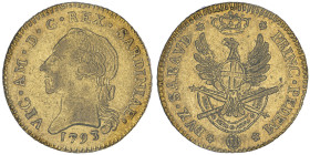 Vittorio Amedeo III 1773-1796
Doppia Nuova, Torino, 1793, AU 9.10 g.
Ref : Cud. 1092h (R5), MIR 982h (R5), Biaggi 843h, Fr. 1120 Conservation : TTB/SU...