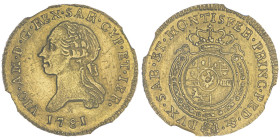Vittorio Amedeo III 1773-1796
Mezza Doppia Vecchia, Torino, 1781, AU 4.82 g.
Ref : Cud. 1093h (R10), MIR 983h (R10), Biaggi 844e, Fr. 1116 Conservatio...