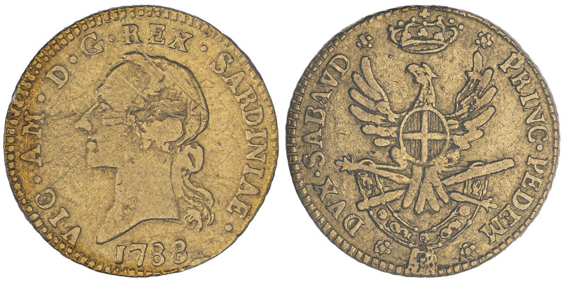 Vittorio Amedeo III 1773-1796
Mezza Doppia Nuova, Torino, 1788, AU 4.57 g.
Ref :...