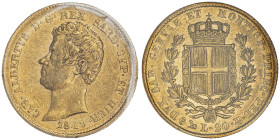 Carlo Alberto 1831-1849
20 lire, Genova, 1849 (P), AU 6.45 g. 
Ref : Cud. 1156ac , MIR.1045, Pag. 208 
Conservation : TTB. Sigillata Montenegro