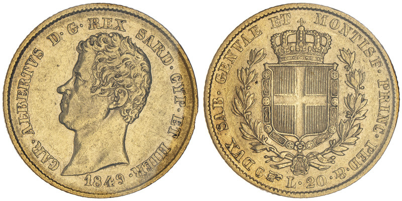 Carlo Alberto 1831-1849
20 lire, Torino, 1849 (P), AU 6.45 g. 
Ref : Cud. 1156ad...