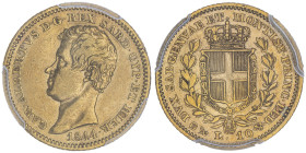 Carlo Alberto 1831-1849
10 lire, Genova, 1844(P), AU 3.22 g.
Ref : Cud. 1157e (R2), MIR 1046, Pag. 222, Fr. 1144
Conservation : PCGS XF 40
Quantité: 5...