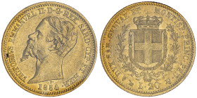 Vittorio Emanuele II, Re di Sardegna 1849-1861
20 Lire, Genova, 1854, AU 6.45 g.
Ref : Cud. 1167h, MIR 1055, Pag.345
Conservation : Superbe. Sigillata...
