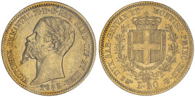 Vittorio Emanuele II, Re di Sardegna 1849-1861
20 Lire, Torino, 1855, AU 6.45 g.
Ref : Cud. 1167k, MIR 1055, Pag.347a
Conservation : TTB/SUP. Sigillat...