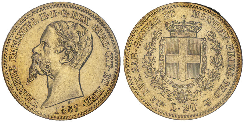 Vittorio Emanuele II, Re di Sardegna 1849-1861
20 Lire, Torino, 1857, AU 6.45 g....