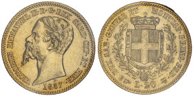 Vittorio Emanuele II, Re di Sardegna 1849-1861
20 Lire, Torino, 1857, AU 6.45 g. Ref : Cud. 1167o , MIR 1055, Pag.351 Conservation : Superbe. Sigillat...