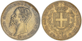 Vittorio Emanuele II, Re di Sardegna 1849-1861 20 Lire, Genova, 1860, AU 6.45 g. Ref : Cud. 1167t, MIR 1055, Pag.356 Conservation : TTB/SUP. Sigillata...