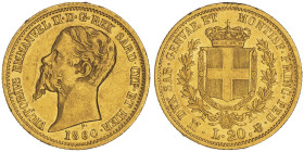 Vittorio Emanuele II, Re di Sardegna 1849-1861
20 Lire, Milano, 1860, AU 6.40 g.
Ref : Cud. 1167u, MIR 1055, Pag.357 Conservation : rayure sinon TTB/S...