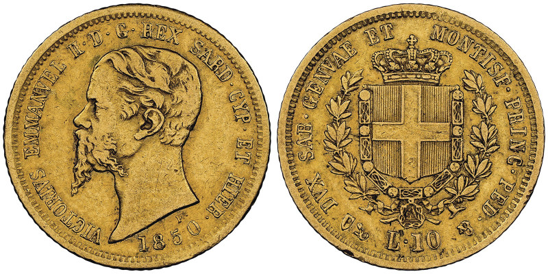 Vittorio Emanuele II, Re di Sardegna 1849-1861
10 Lire, Genova, 1850, AU 3.22 g....