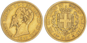 Vittorio Emanuele II, Re di Sardegna 1849-1861
10 Lire, Torino, 1857, AU 3.15 g.
Ref : Cud. 1168d (R2), MIR 1056, Pag. 365 Conservation : TB-TTB.
Quan...