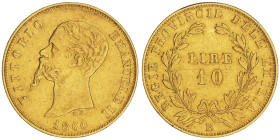 Vittorio Emanuele II - Re Eletto 1859-1861
10 Lire, Bologna, 1860 B, AU 3.2 g. Ref : Cud. 1174a (R2), MIR 1062 , Pag.431 Conservation : rayures sinon ...