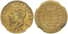 Vittorio Emanuele II 1861-1878 - Re d'Italia
100 Lire, Roma, 1878 R, AU 32.25 g.
Ref : Cud. 1188c (R3), MIR.1076b (R3), Pag.453, Fr.9
Conservation : N...