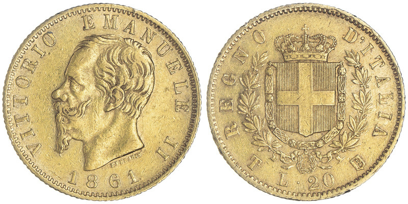 Vittorio Emanuele II 1861-1878 - Re d'Italia
20 Lire, Torino, 1861 T, B in scude...