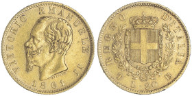 Vittorio Emanuele II 1861-1878 - Re d'Italia
20 Lire, Torino, 1861 T, B in scudetto, AU 6.45 g.
Ref : Cud. 1190a (R), MIR 1078a, Pag. 455, Fr. 11 Cons...