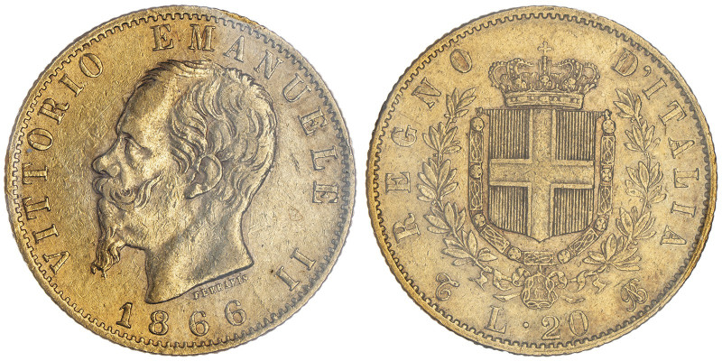 Vittorio Emanuele II 1861-1878 - Re d'Italia
20 Lire, Torino, 1866 T BN, AU 6.45...