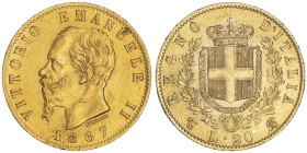 Vittorio Emanuele II 1861-1878 - Re d'Italia
20 Lire, Torino, 1867 T BN, AU 6.45 g.
Ref : Cud. 1190g, MIR 1078g, Pag. 461, Fr. 11
Conservation : Super...