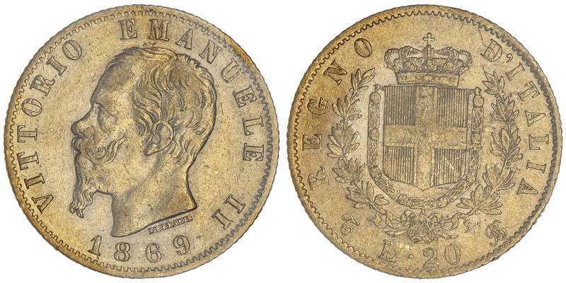 Vittorio Emanuele II 1861-1878 - Re d'Italia
20 Lire, Torino, 1869 T BN, AU 6.45...