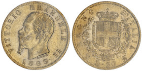 Vittorio Emanuele II 1861-1878 - Re d'Italia
20 Lire, Torino, 1869 T BN, AU 6.45 g.
Ref : Cud. 1190i, MIR 1078, Pag. 463, Fr. 11
Conservation : TTB. S...