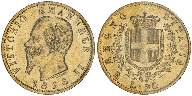 Vittorio Emanuele II 1861-1878 - Re d'Italia
20 Lire, Roma, 1876 R, AU 6.45 g.
R...