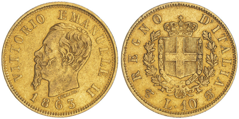 Vittorio Emanuele II 1861-1878 - Re d'Italia
10 Lire, Torino, 1863, AU 3.22 g. 
...