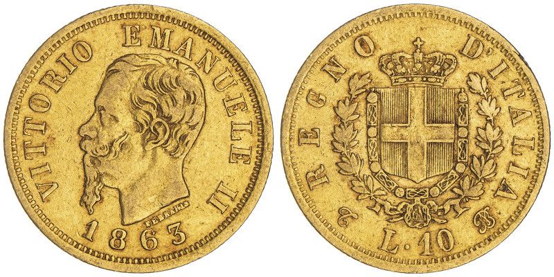 Vittorio Emanuele II 1861-1878 - Re d'Italia
10 Lire, Torino, 1863, AU 3.22 g. 
...