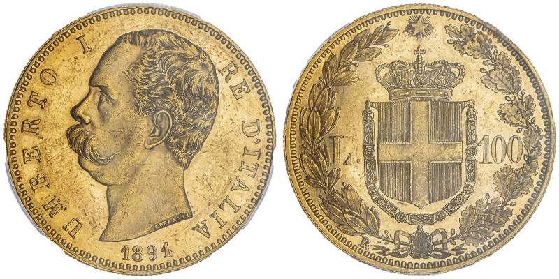 Umberto I 1878-1900
100 lire, Rome, 1891 R, AU 32.25 g.
Ref : Cud. 1209e (R3), M...
