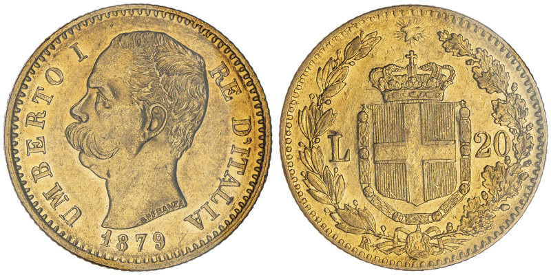 Umberto I 1878-1900
20 Lire, Roma, 1879 R, AU 6.45 g.
Ref : Cud. 1211a, MIR 1098...