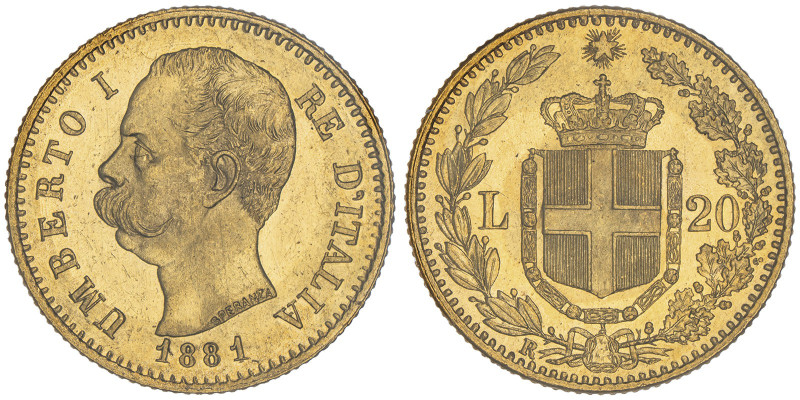 Umberto I 1878-1900
20 Lire, Roma, 1881 R, AU 6.45 g. 
Ref : Cud. 1211c, MIR 109...