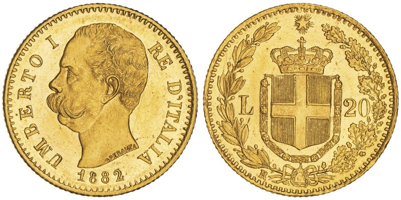 Umberto I 1878-1900
20 Lire, Roma, 1882 R, 2 sur 1, AU 6.44 g.
Ref : Cud. 1211d,...
