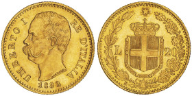 Umberto I 1878-1900
20 Lire, Roma, 1882 R, 1 sur 1, AU 6.45 g.
Ref : Cud. - MIR -, Pag. -, Fr. - Conservation : SUP-FDC. Rare