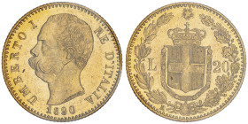 Umberto I 1878-1900
20 Lire, Roma, 1890 R, AU 6.45 g. Ref : Cud. 1211k, MIR 1098,
Pag. 585, Fr. 21
Conservation : Superbe. Sigillata Montenegro.