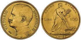 Vittorio Emanuele III 1900-1946
100 Lire Aratrice, Roma, 1912 R, AU 32.25 g.
Ref : Cud. 1228b (R2), MIR 1115b, Pag. 641, Fr. 26 Conservation : fines r...
