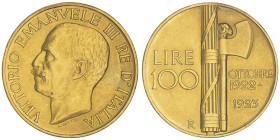 Vittorio Emanuele III 1900-1946
100 lire, Roma, 1923 R, AU 32.25 g.
Ref : Cud. 1229a (R), MIR.1116a, Pag.644, Fr.30 Conservation : Superbe