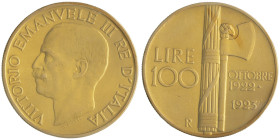 Vittorio Emanuele III 1900-1946
100 lire, Roma, 1923 R, "Asse Spostato", AU 32.25 g.
Ref : Cud. 1229 (R), MIR.1116c, Pag.644b, Fr.30 Conservation : ma...