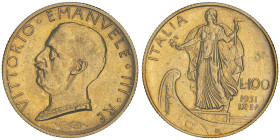 Vittorio Emanuele III 1900-1946
100 Lire, Roma, 1931, anno IX, AU 8.80 g 
Ref : Cud. 1231a, MIR 1118a, Pag. 646, Fr.33
Conservation : Superbe. Sigilla...