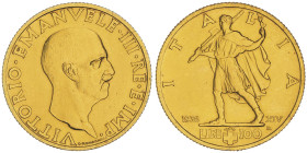 Vittorio Emanuele III 1900-1946
100 Lire, Roma, 1936, anno XIV, AU 8.80 g 
Ref : Cud. 1232a (R2), MIR 1119, Pag. 650
Conservation : presque FDC