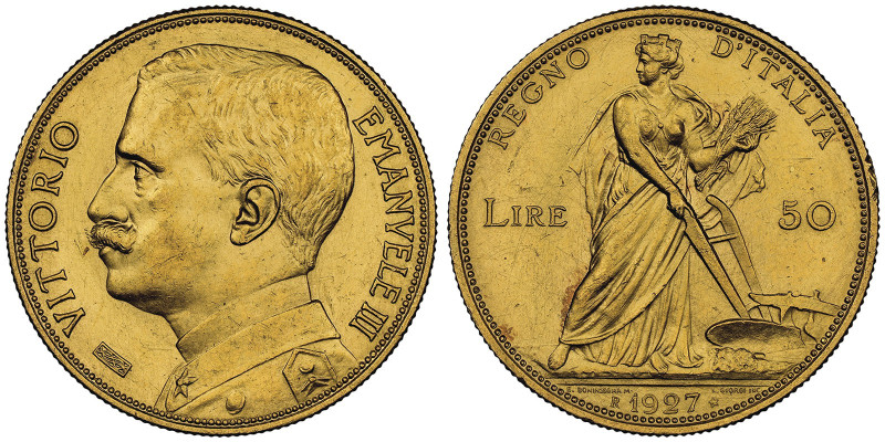 Vittorio Emanuele III 1900-1946
50 lire Aratrice, Roma, 1927 R, Emissione per nu...