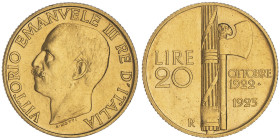 Vittorio Emanuele III 1900-1946
20 lire, Roma, 1923 R, AU 6.45 g.
Ref : Cud. 1240a, MIR.1127a, Pag.670, Fr.31
Conservation : rayures sinon presque Sup...