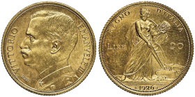 Vittorio Emanuele III 1900-1946
20 Lire Aratrice, Roma, 1926 R, Emissione per numismatici, AU 6.45 g.
Ref : Cud. 1239c (R4), MIR 1126, Pag. 668
Conser...
