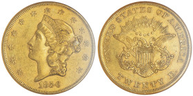 20 Dollars , Philadelphia, 1856, AU 33.43 g.
Ref : Fr. 169, KM#74.1
Conservation : NGC AU 58. Rare