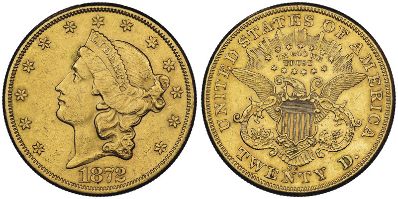 20 Dollars, Carson City, 1872 CC, AU 33.43 g. 
Ref : Fr.176, KM#74.2
Conservatio...
