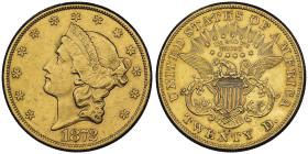 20 Dollars, Carson City, 1872 CC, AU 33.43 g. 
Ref : Fr.176, KM#74.2
Conservation : NGC AU 58